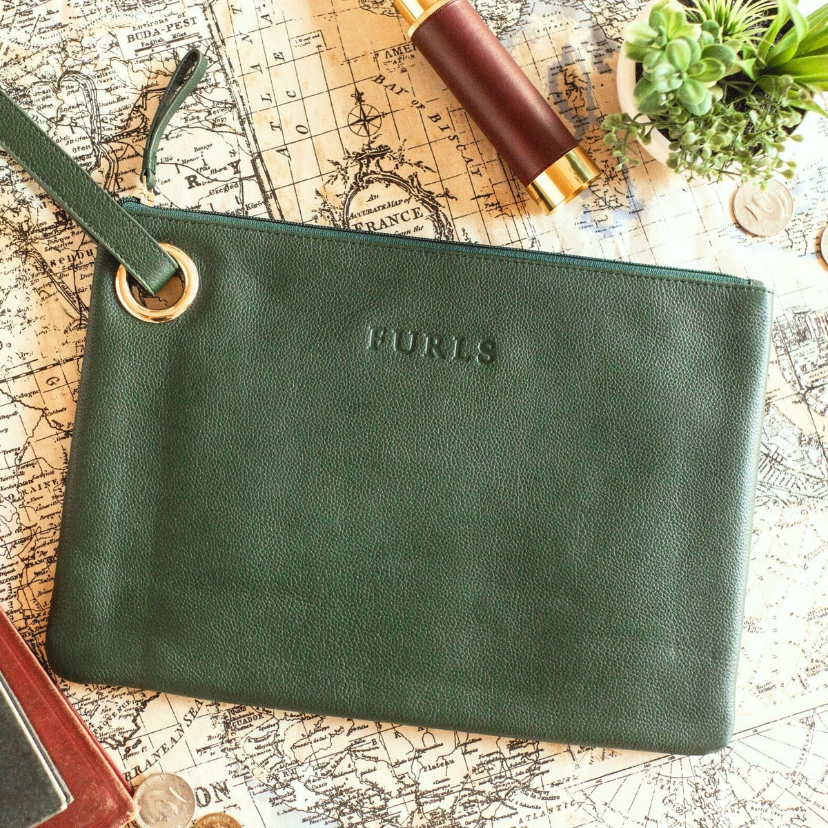 Blair Leather Hook Clutch Leather Accessories FurlsCrochet Evergreen 
